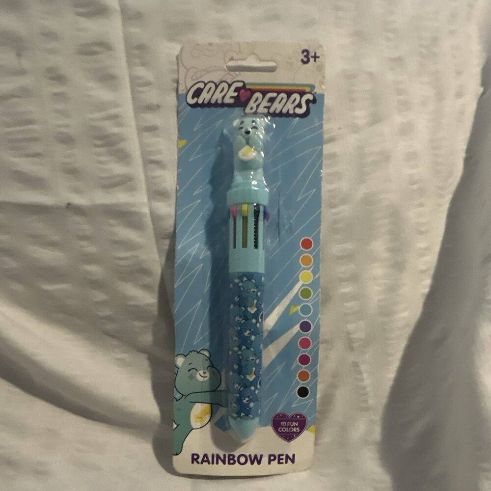 NEW, CARE BEARS BEDTIME BEAR 10-COLOR RAINBOW PEN With Mini Figure Topper